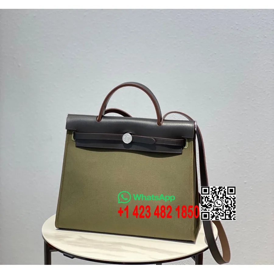 Hermes Toile H Herbag Tõmblukk Pm 31cm Puuvillane Lõuend Pallaadium Riistvara, Kanopee/must