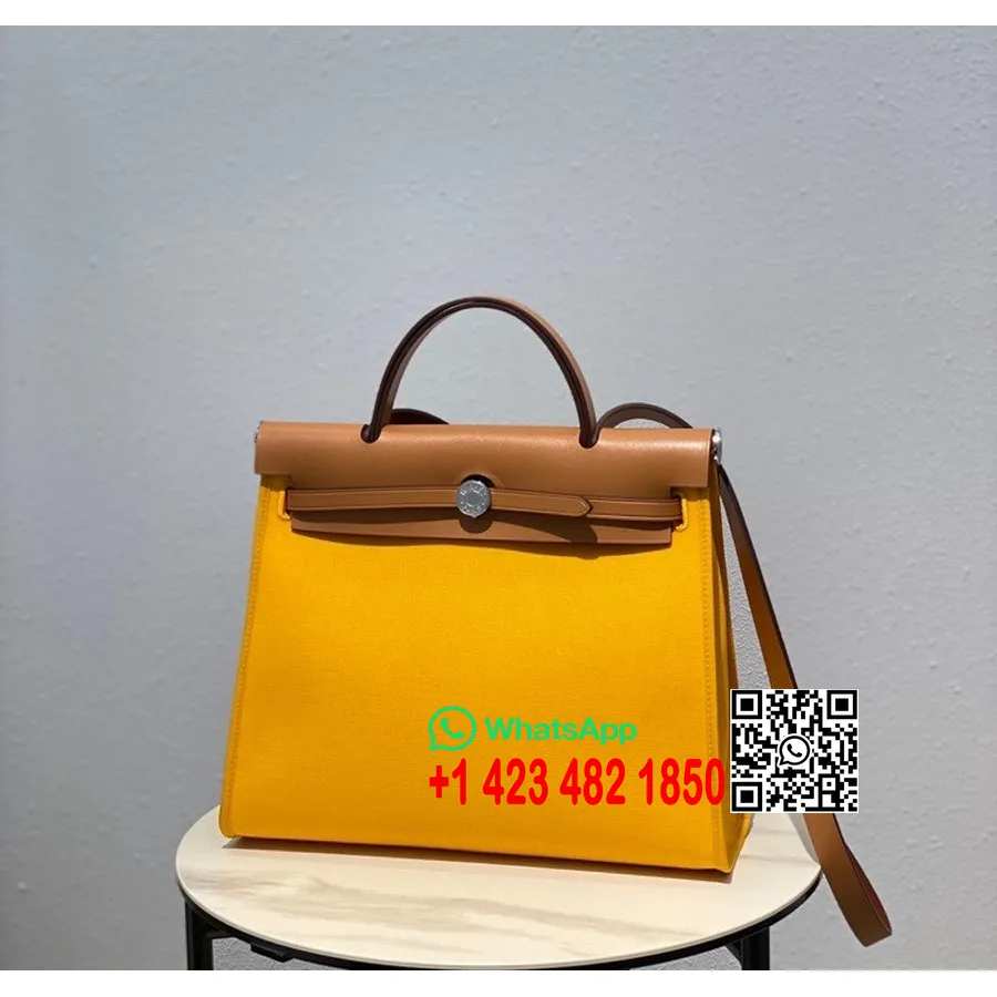 Hermes Toile H Herbag Zip Pm 31 ס"מ קנבס כותנה פלדיום חומרה, מימוזה/זהב