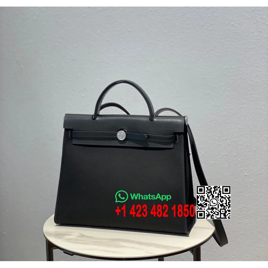 Hermes Toile H Herbag Zip Pm 31cm памучно платно паладиев хардуер, черен