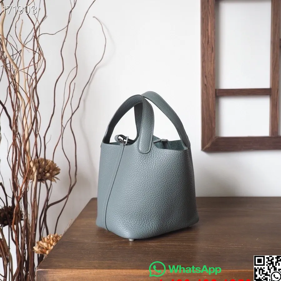 Hermes Picotin Lock Bag 18cm Taurillon Clemence Handstitched Palladium Hardware, Vert Amande CC63