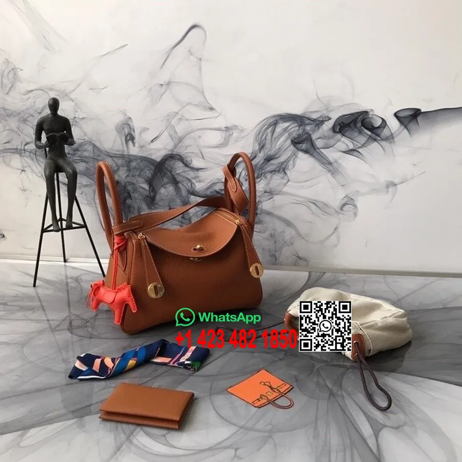 Sac Hermes Lindy 26cm Cuir De Veau Epsom Cousu Main Matériel Palladium, Caramel