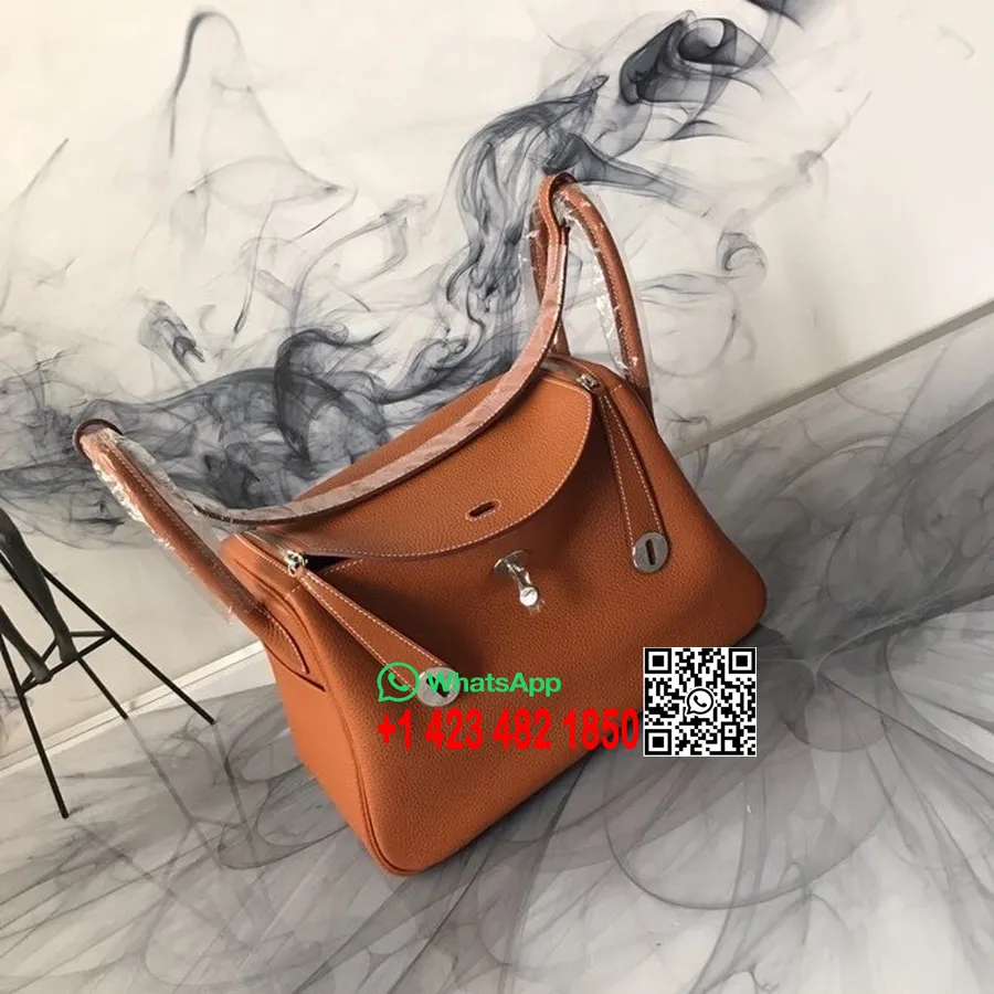 Hermes Lindy Väska 30 Cm Taurillon Clemence Kalvskinn Handsydd Palladium Hårdvara, Kola