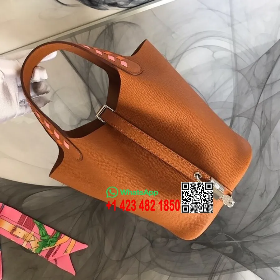 Hermes Tressage De Cuir Pikotiini Lukukott 18 Cm Epsom Vasikanahast Käsitsi õmmeldud Pallaadiumi Riistvara, Kuld