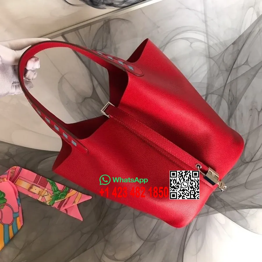 Hermes Tressage De Cuir Picotin Lock Bag 22cm Epsom Calfskin Handstitched Palladium Hardware, Rouge Coeur