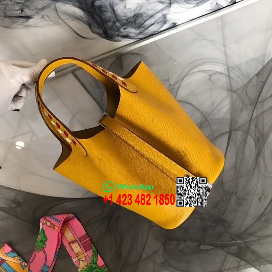 Hermes Tressage De Cuir Picotin Lock Laukku 18cm Epsom Vasikannahka Käsin Ommeltu Palladium Laitteisto, Jaune De Naples