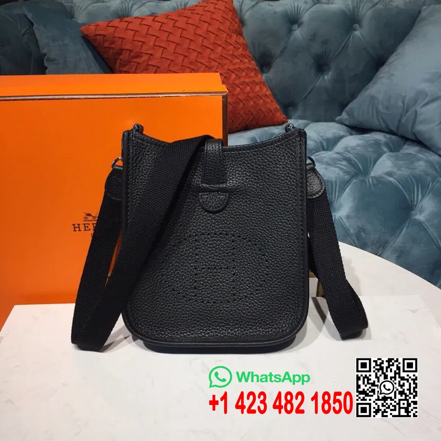 Hermes Evelyne Ii Tpm τσάντα 20cm Taurillon Clemence χειροποίητο υλικό παλλάδιο, μαύρο