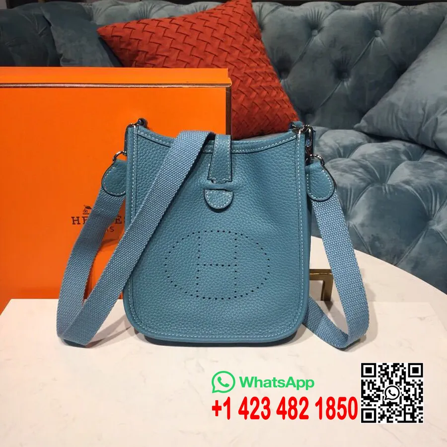 Tas Hermes Evelyne Ii Tpm 20cm Taurillon Clemence Perangkat Keras Paladium Jahitan Tangan, Jean Biru