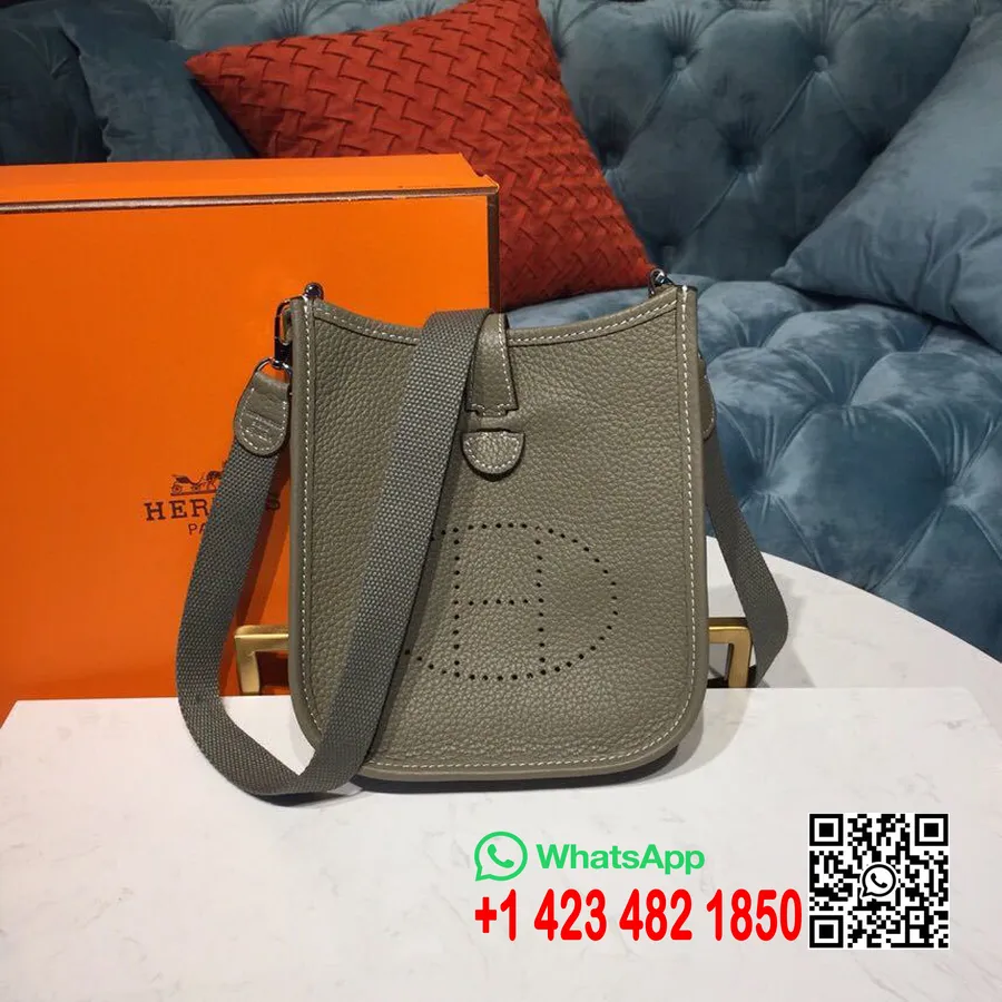 Hermes Evelyne Ii Tpm-väska 20 Cm Taurillon Clemence Handsydd Palladiumbeslag, Grå