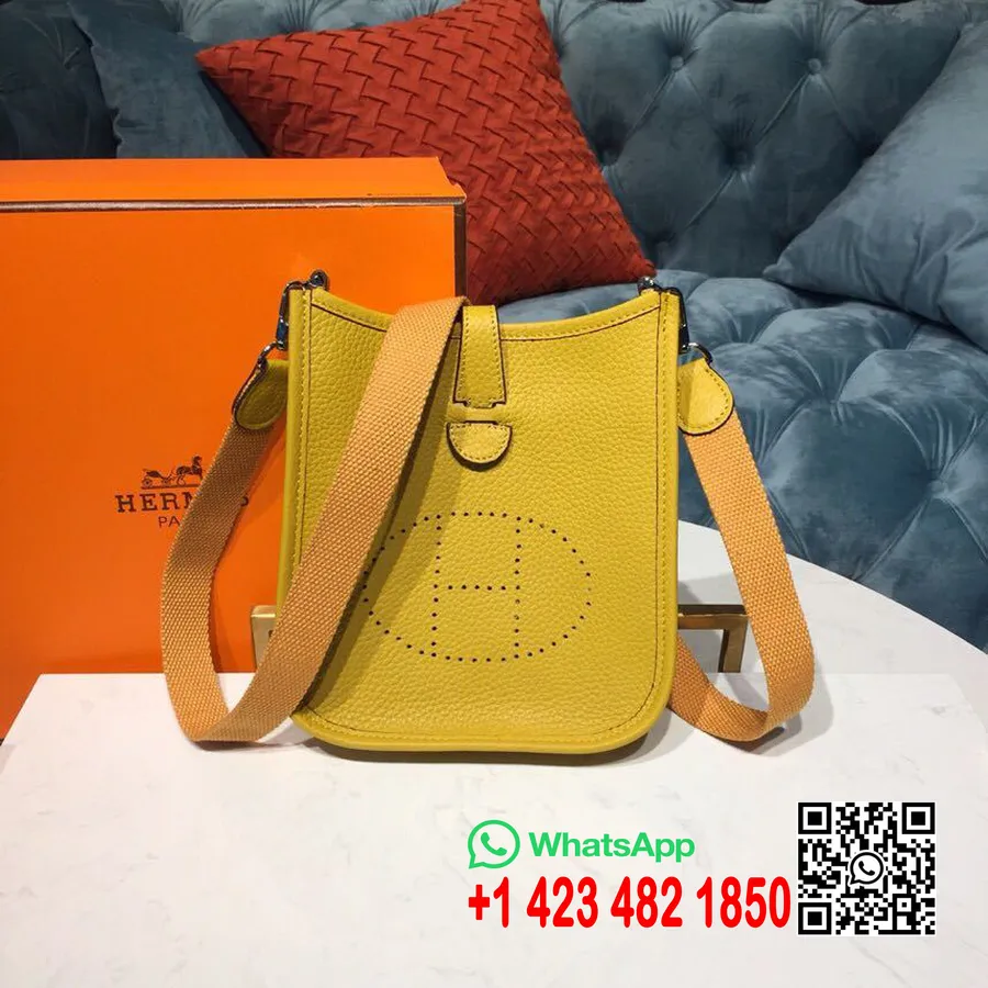 Hermes Evelyne II Torba TPM 20cm Taurillon Clemence Ręcznie Szyta, Sprzęt Palladowy, żółty