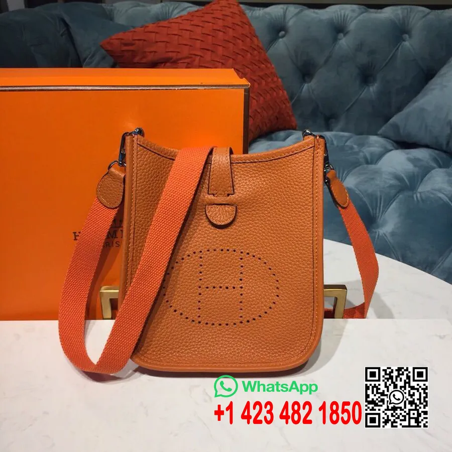 Tas Hermes Evelyne Ii Tpm 20cm Taurillon Clemence Perangkat Keras Paladium Jahitan Tangan, Oranye