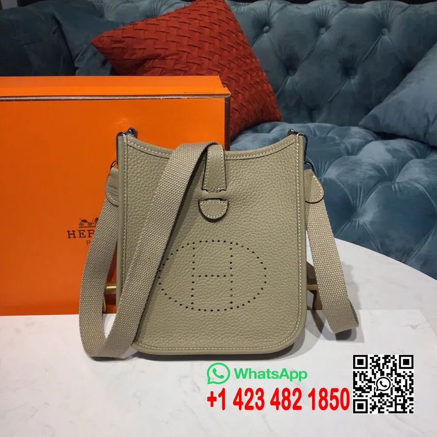 Tas Hermes Evelyne Ii Tpm 20cm Taurillon Clemence Perangkat Keras Paladium Jahitan Tangan, Abu-abu Muda