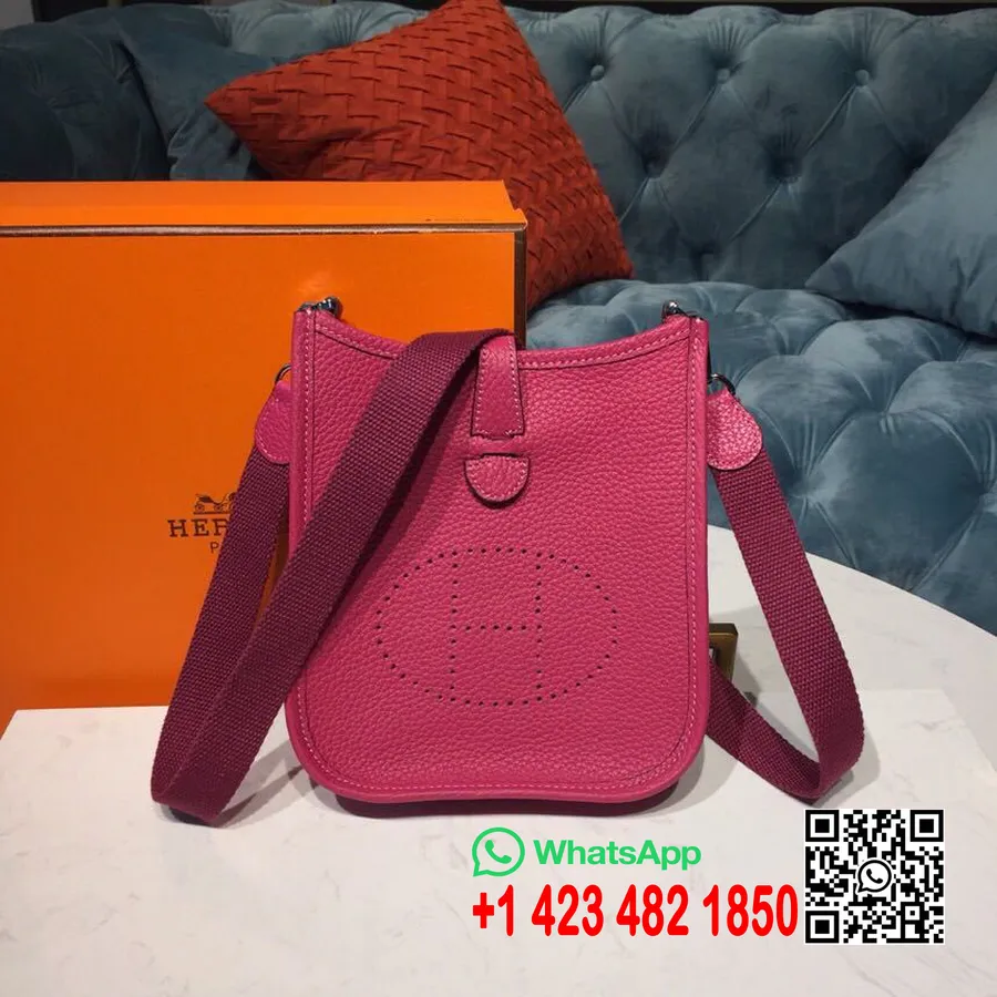 Hermes Evelyne Ii Taška Na Tpm 20 Cm Taurillon Clemence Ručně šité Palladium, Růžová