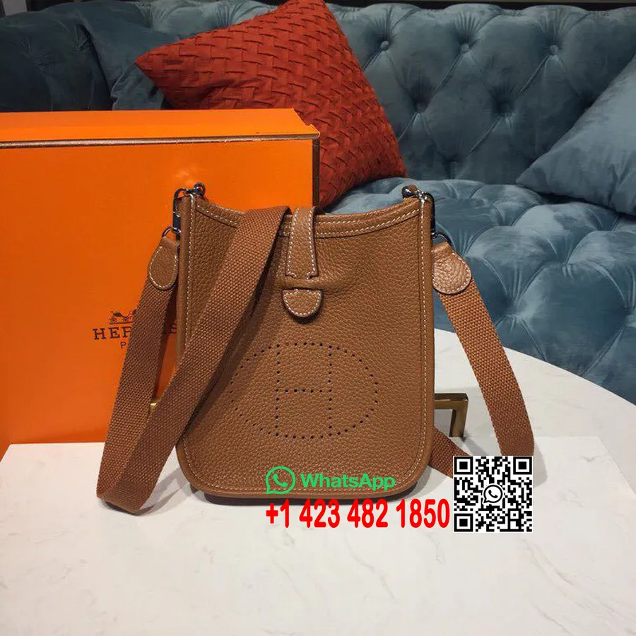 Sac Hermes Evelyne Ii Tpm 20cm Taurillon Clémence Matériel Palladium Cousu Main, Or