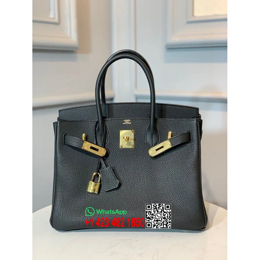 Hermes Birkin Laukku 30cm Kulta Laitteisto Togo Nahka Täysin Käsin Ommeltu Platinapaketti, Noir Ck89