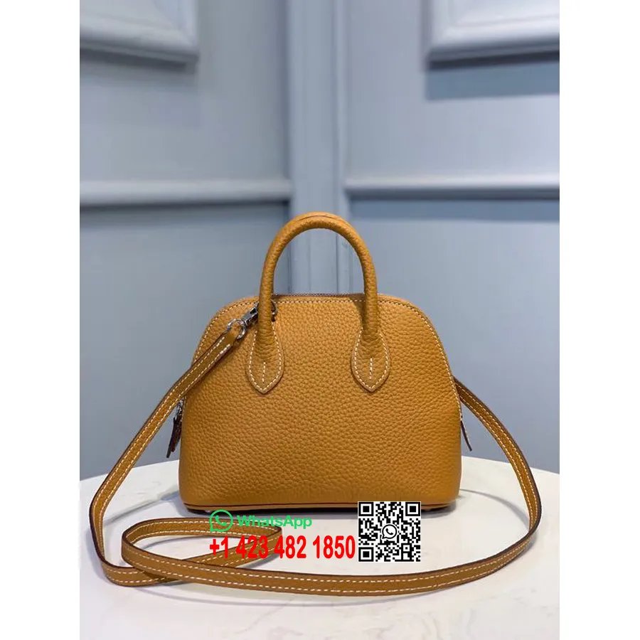 Hermes Mini Bolid 18cm Chevre Kozia Koža Strieborné Kovanie, Horčica