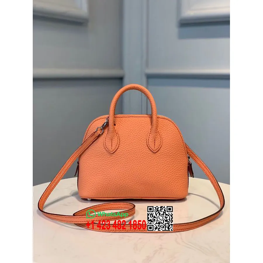 Hermes Mini Bolide 18 Cm Cuero De Piel De Cabra Chevre Herrajes Plateados, Melocotón