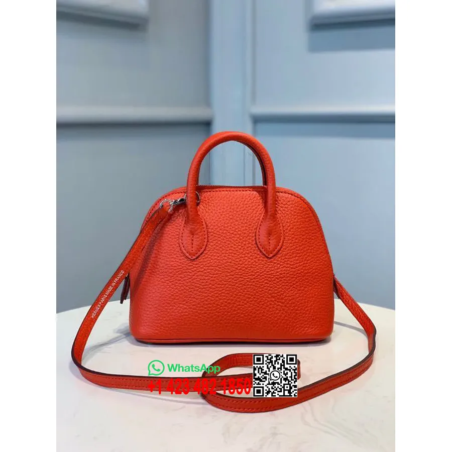 Hermes Mini Bolide 18cm Chevre Kazas ādas Sudraba Aparatūra, Sarkana