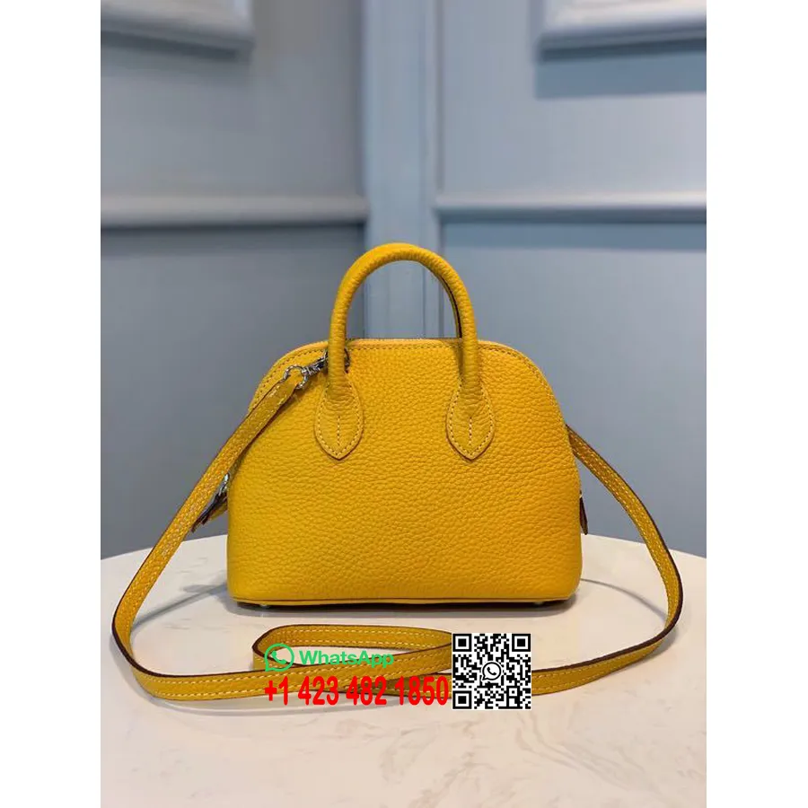 Hermes Mini Bolide 18cm Chevre Kazas ādas Sudraba Aparatūra, Dzeltena