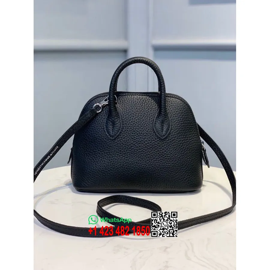 Hermes Mini Bolide 18cm Chevre δέρμα κατσικίσιο ασημί σιδεράκι, μαύρο