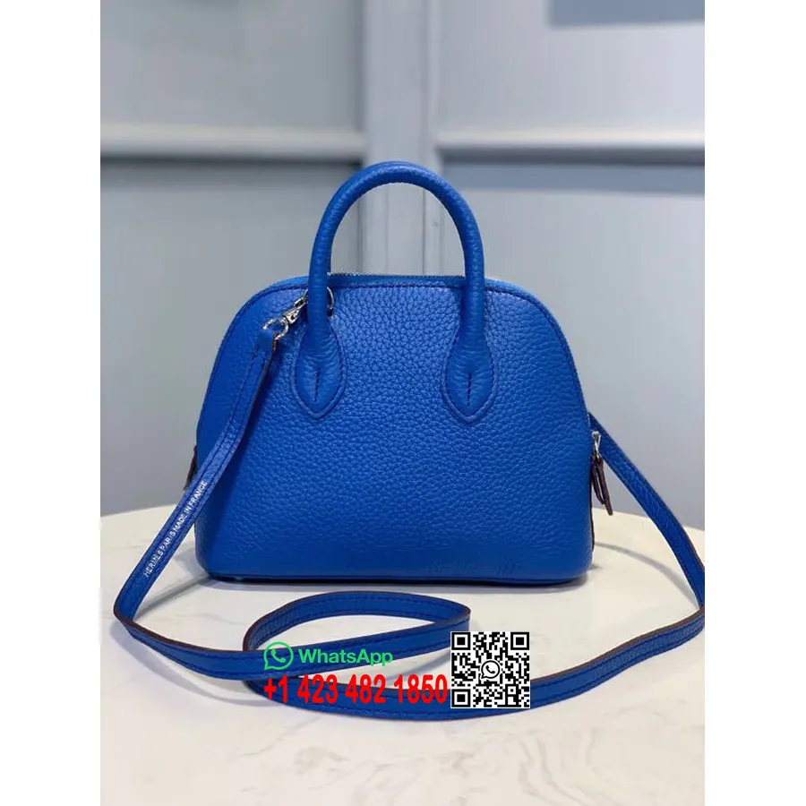 Hermes Mini Bolide 18cm Piele Capră Chevre Feronerie Argintie, Albastru Electric