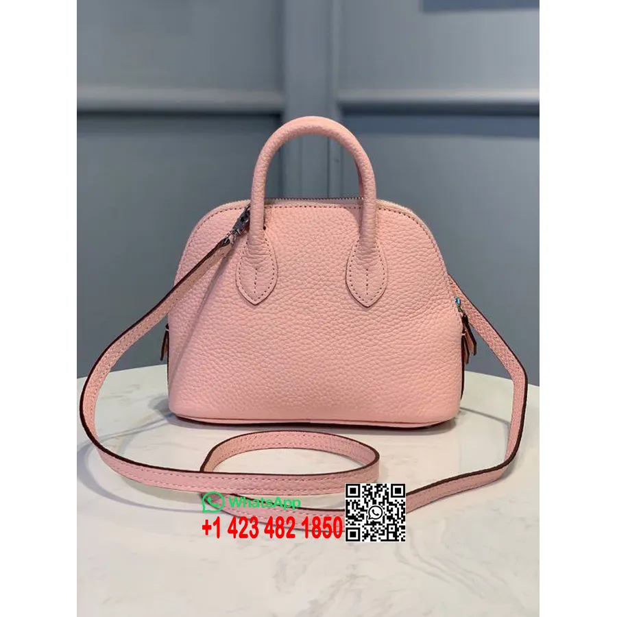 Hermes Mini Bólido 18 Cm Cuero De Piel De Cabra Chevre Herrajes Plateados, Rosa Sakura