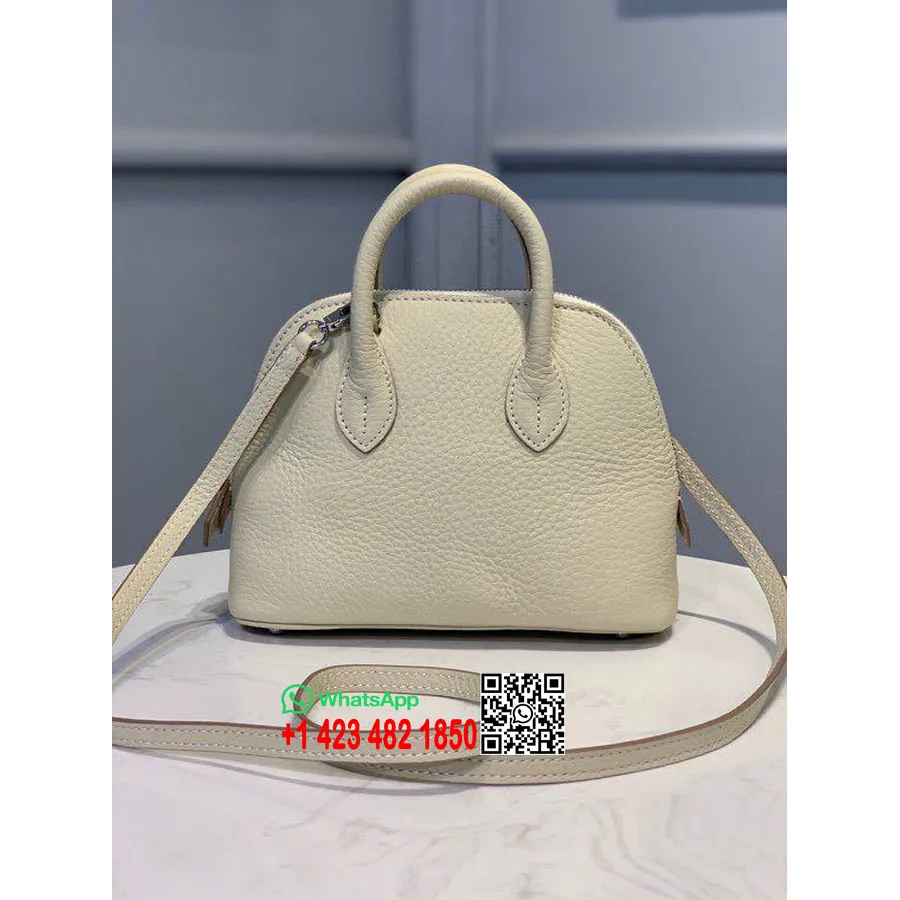 Hermes Mini Bolide 18cm Cuir De Chèvre Chevre Matériel Argenté, Craie