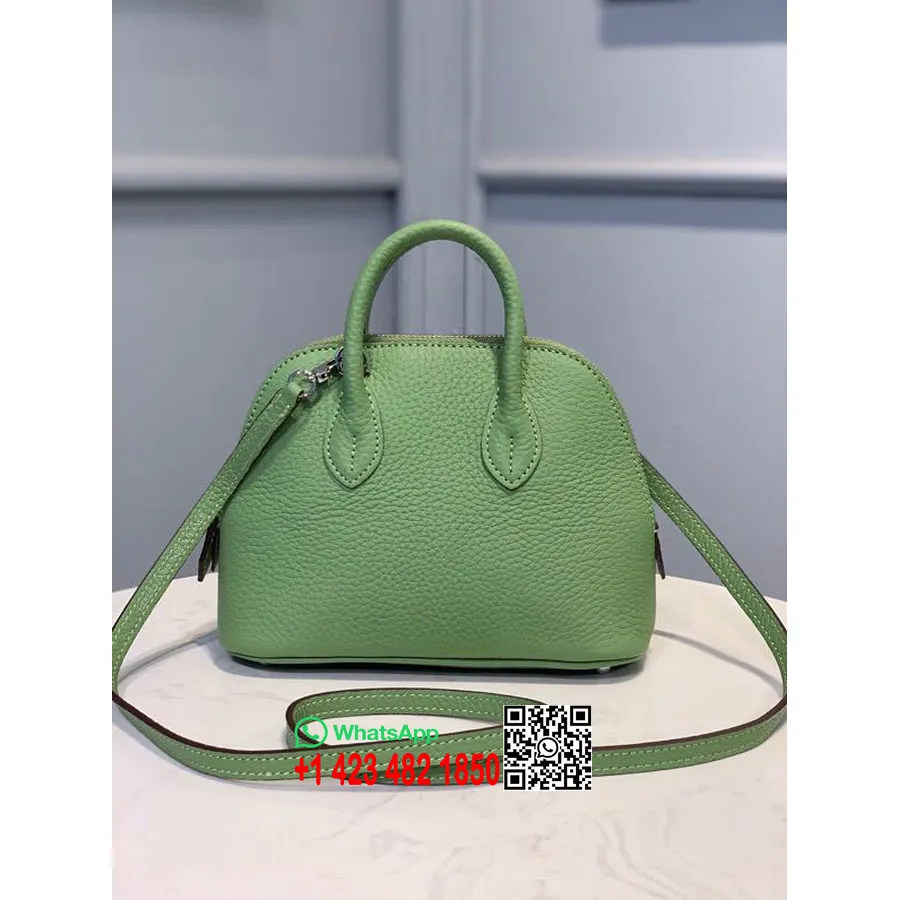 Hermes Mini Bolide 18cm Chevre Goatskin Leather Silver Hardware, Green