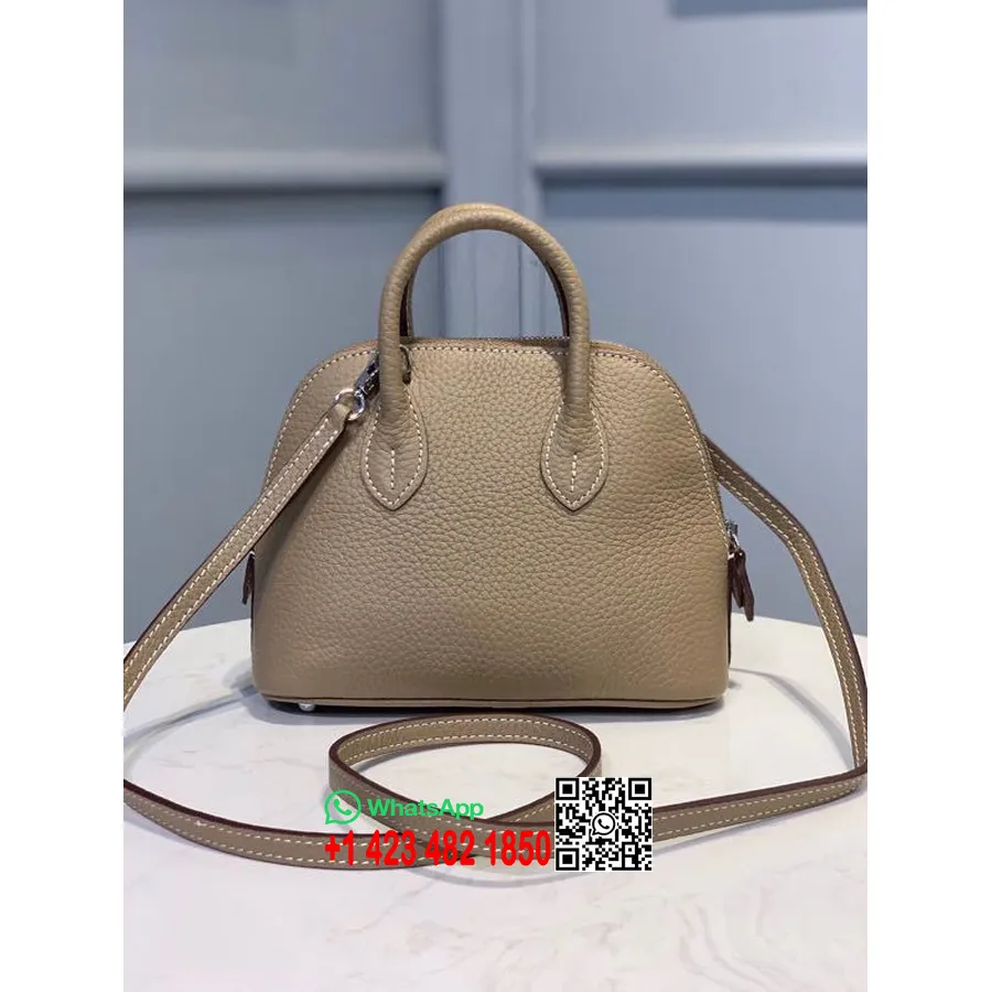 Hermes Mini Bolide 18cm Chevre кожена козя кожа сребърен обков, Etain