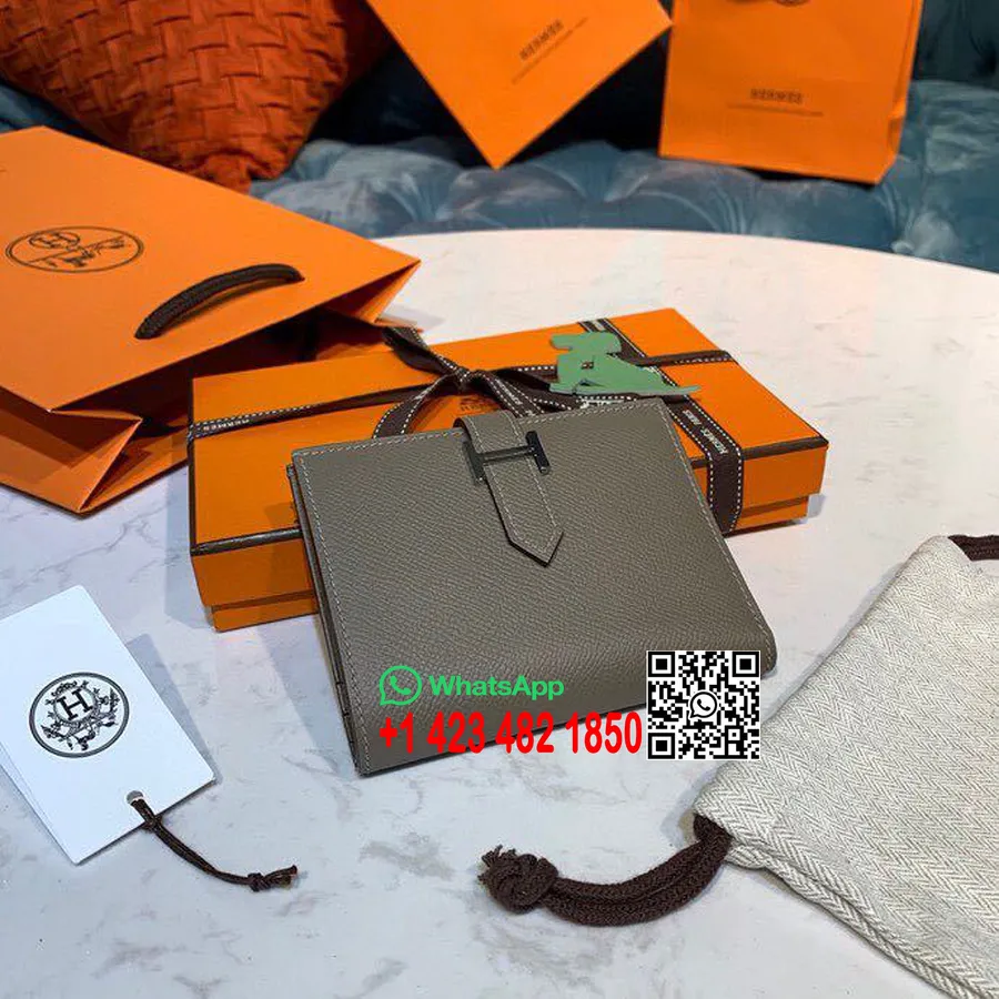 Hermes Kompakt Bearn Cüzdan 12cm Epsom Deri Gümüş Donanım, Etoupe