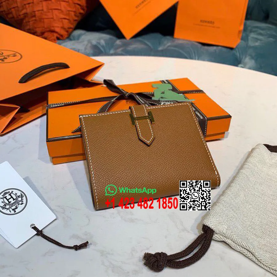 Dompet Hermes Compact Bearn 12cm Perangkat Keras Kulit Epsom Emas, Emas