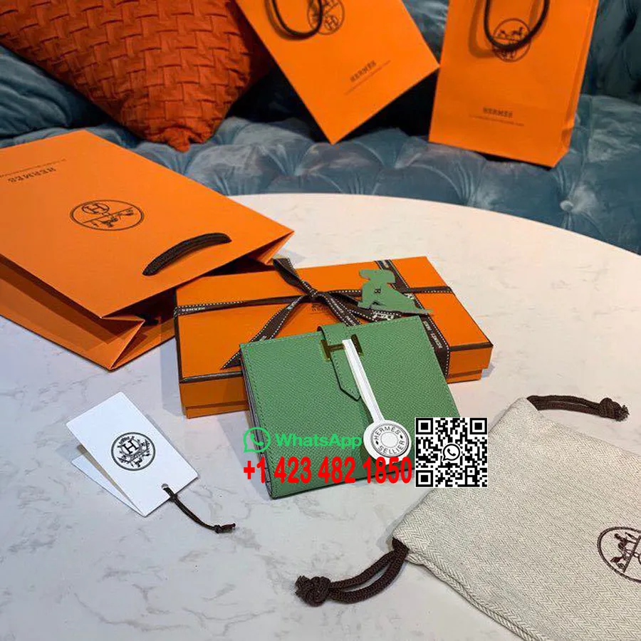 Hermes Kompakt Ayı Cüzdan 12cm Epsom Deri Altın Donanım, Yeşil/açık Mavi