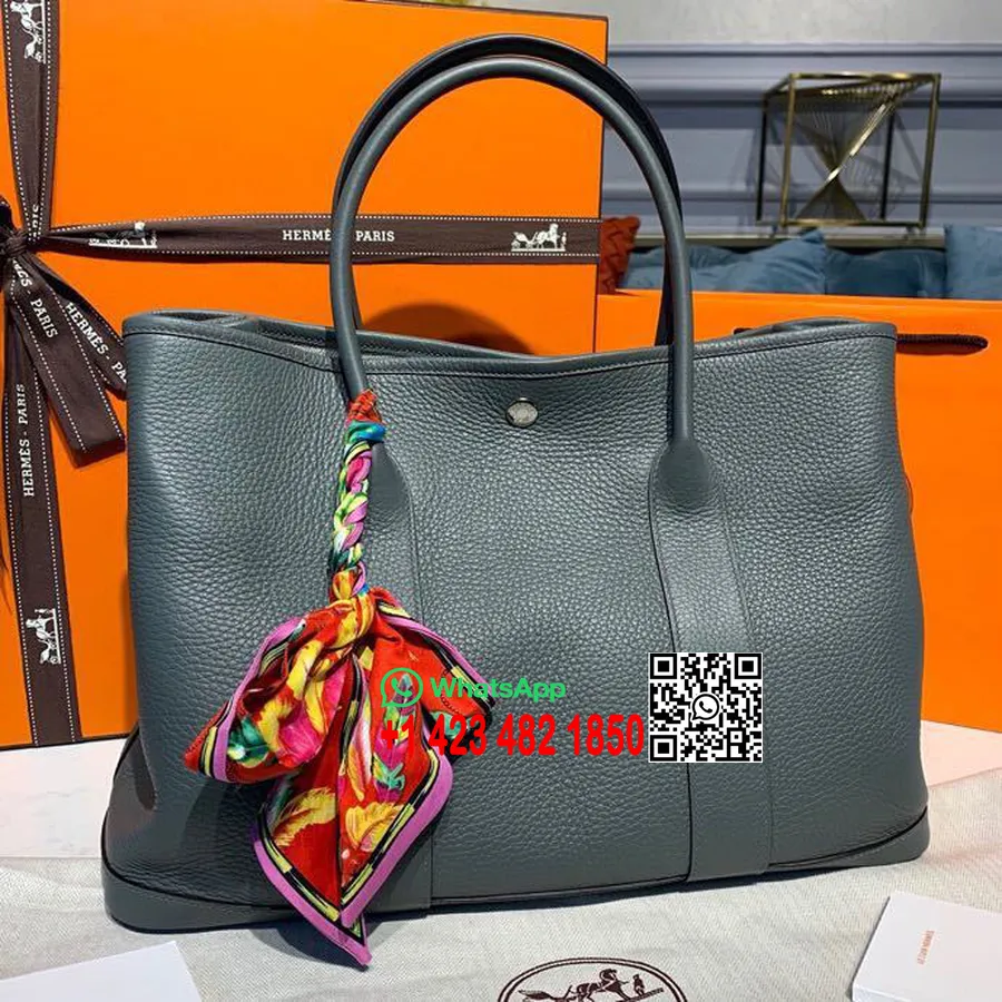 Hermes Dārza Ballīte 38cm Soma Fjords Taurillon Clemence ādas Sudraba Aparatūra, Zils Džinss