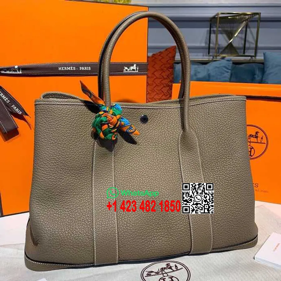 Hermes Dārza Ballīte 38cm Soma Fjords Taurillon Clemence ādas Sudraba Aparatūra, Etoupe