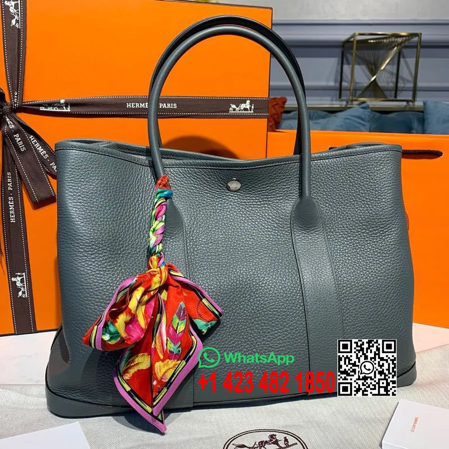 Hermes Dārza Ballīte 38cm Soma Fjords Taurillon Clemence ādas Sudraba Aparatūra, Zils Džinss