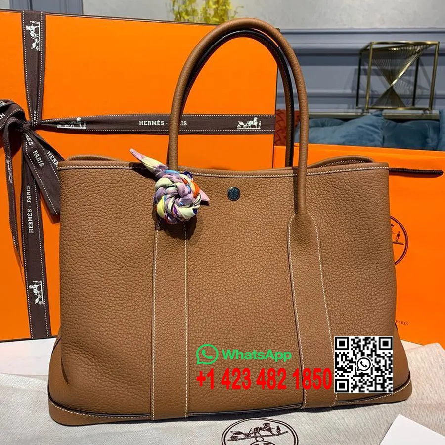 Hermes Dārza Ballīte 38cm Soma Fjord Taurillon Clemence ādas Sudraba Aparatūra, Zelts