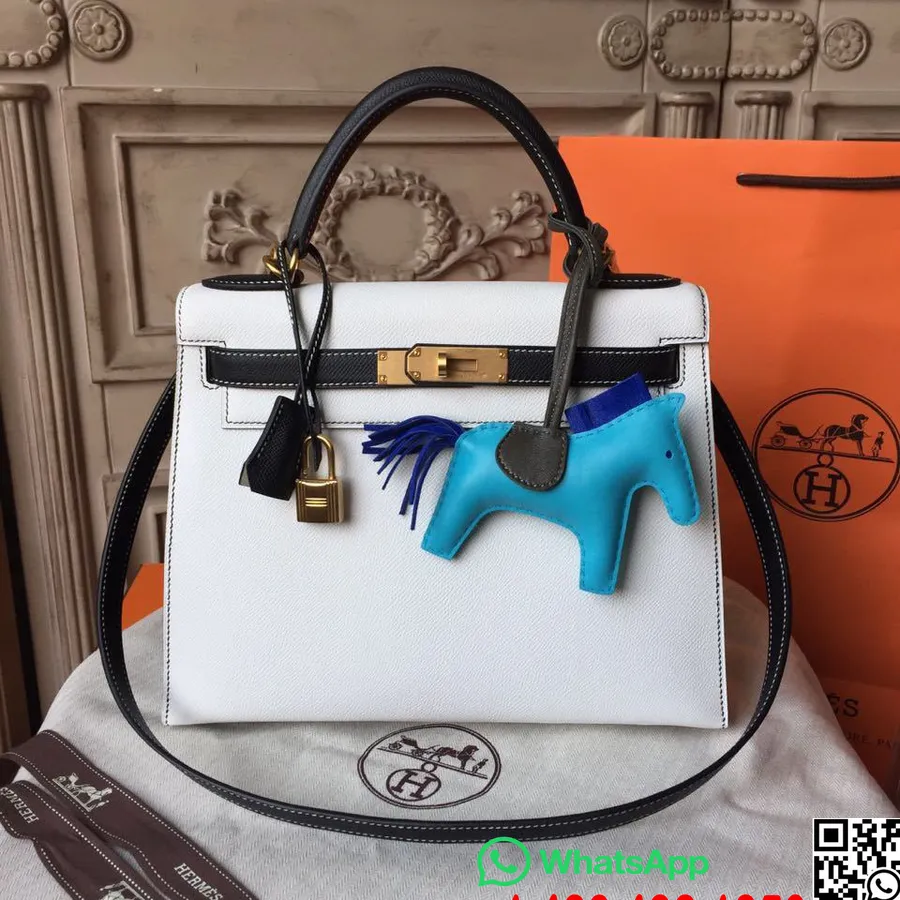 Hermes Birkin Soma 25cm Zelta Aparatūra Epsom ādas Daļēji Roku šūta, Balta/melna