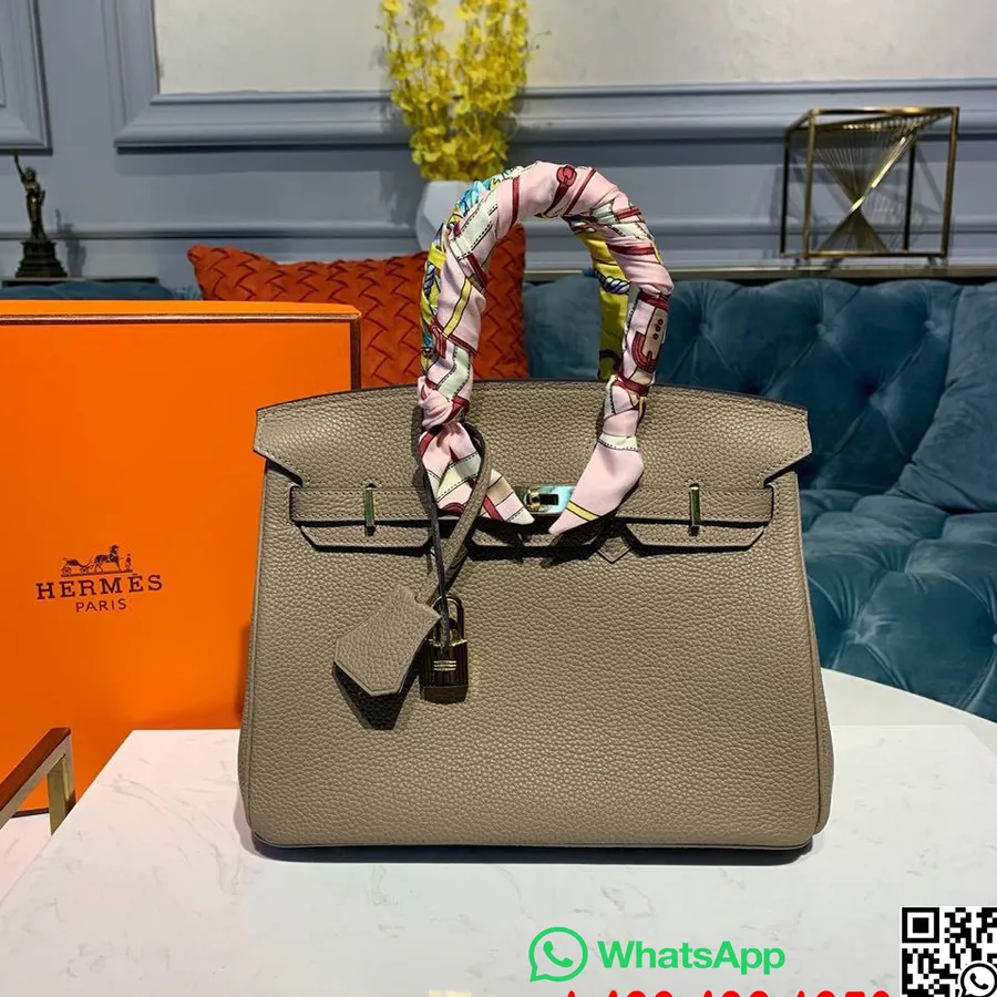 Hermes Birkin çanta 25cm Altın Donanım Togo Deri Yarı El Dikişli, Gris Mouette