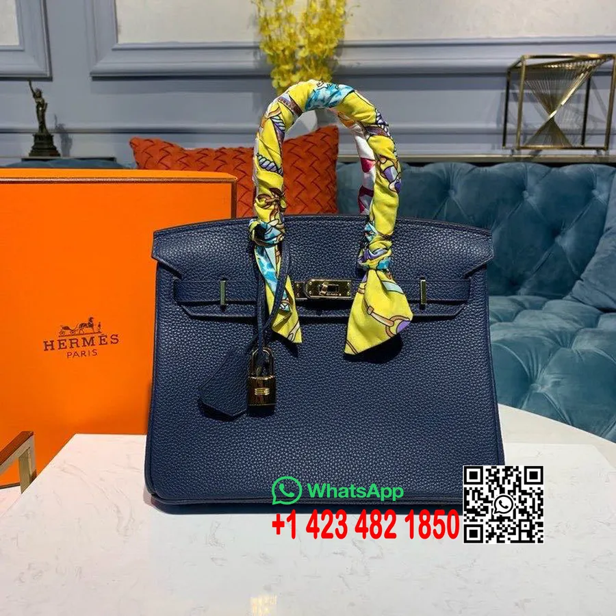 Hermes Birkin çanta 25cm Altın Donanım Togo Deri Yarı El Dikişli, Mavi Nuit