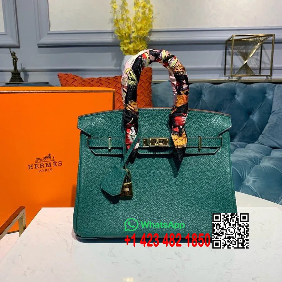 Hermes Birkin çanta 25cm Altın Donanım Togo Deri Yarı El Dikişli, Malakit