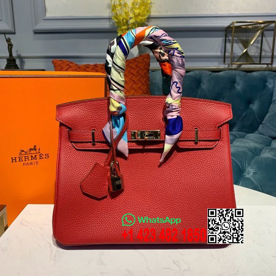 Hermes Birkin çanta 25 Cm Altın Donanım Togo Deri Yarı El Dikişli, Rouge Coeur