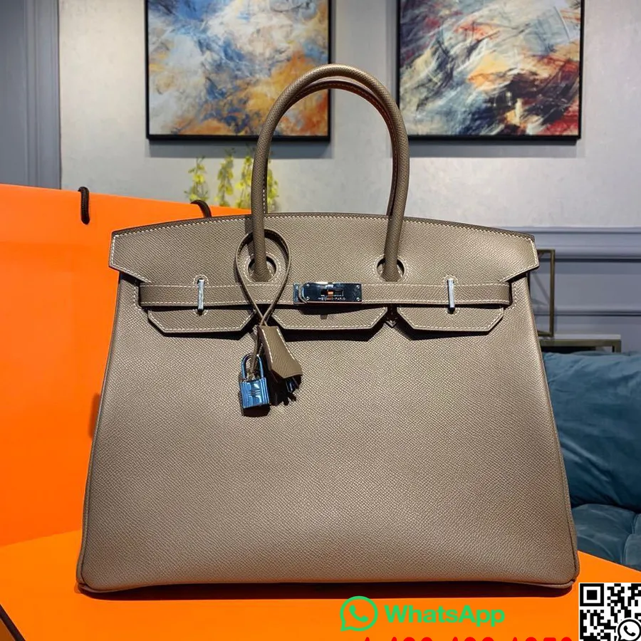 Hermes Birkin Väska 35 Cm Palladium Hårdvara Epsom Läder Helt Handsydd, Gris Asfalt