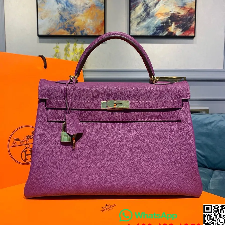 Hermes Kelly Bag 35 Cm Gull Hardware Togo Skinn Fullt Håndsydd, Ultrafiolett