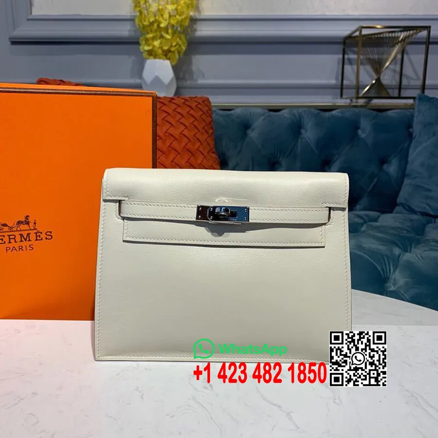 Hermes Kelly Danse чанта 25 см паладий хардуер бърза кожа полуръчно зашита, Craie