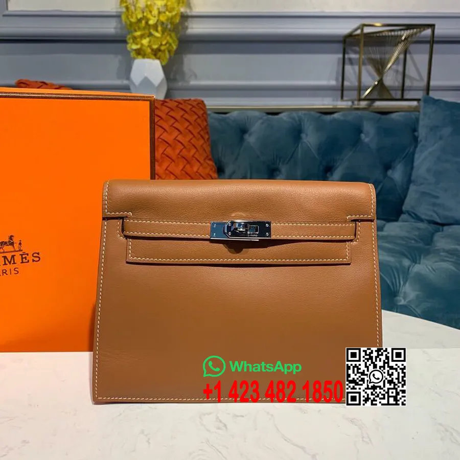 Tas Hermes Kelly Danse 25cm Paladium Hardware Swift Kulit Semi Jahitan Tangan, Emas