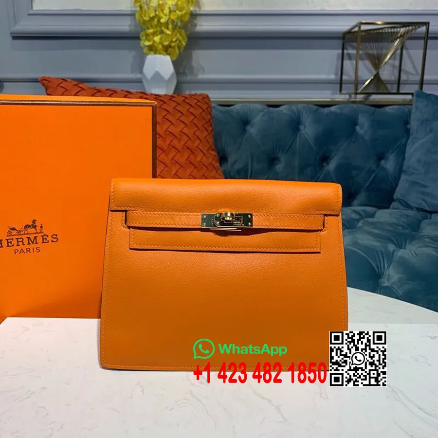 Tas Hermes Kelly Danse 25cm Gold Hardware Swift Kulit Semi Jahitan Tangan, Oranye