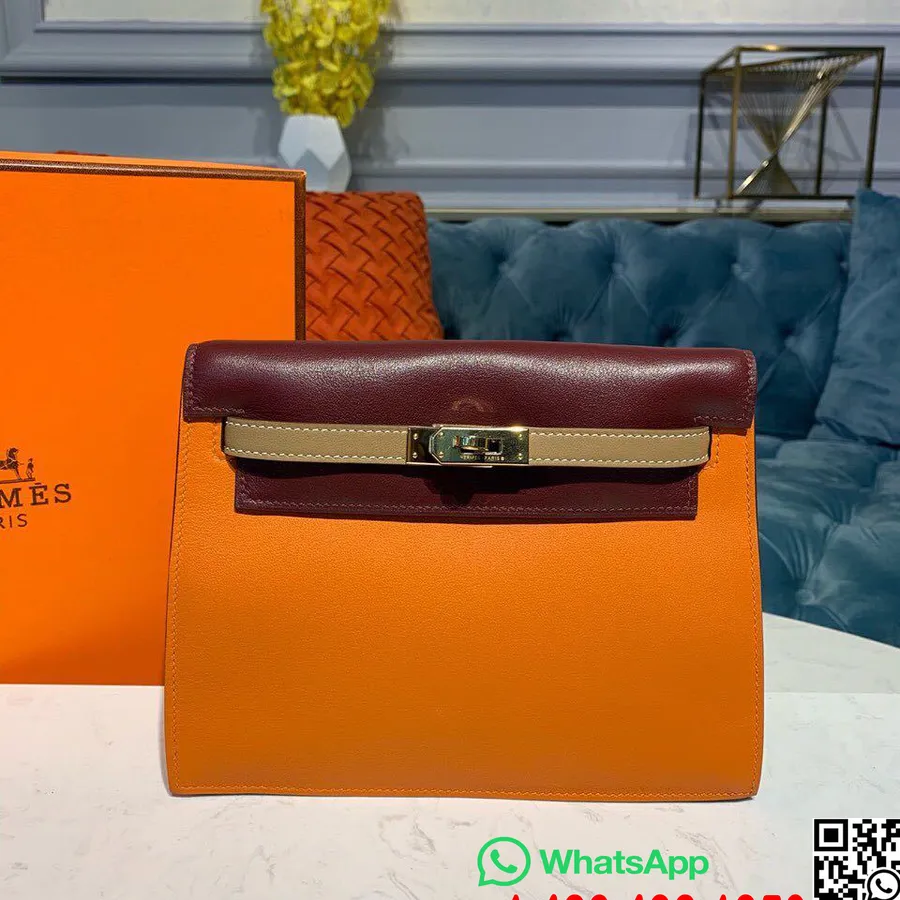 Hermes Kelly Danse Bag 25cm Gold Hardware Swift Leather Semi-Handstitched, Orange/Bordeaux/Trench