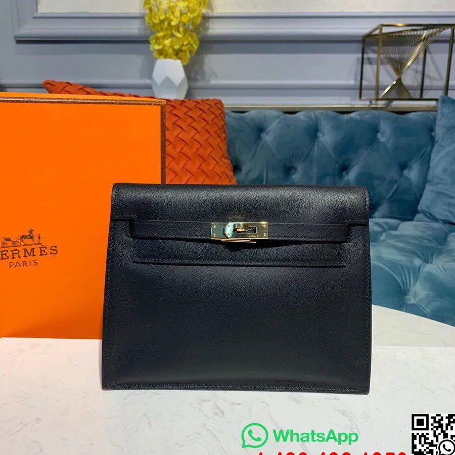 Tas Hermes Kelly Danse 25cm Gold Hardware Swift Leather Semi Jahitan Tangan, Noir