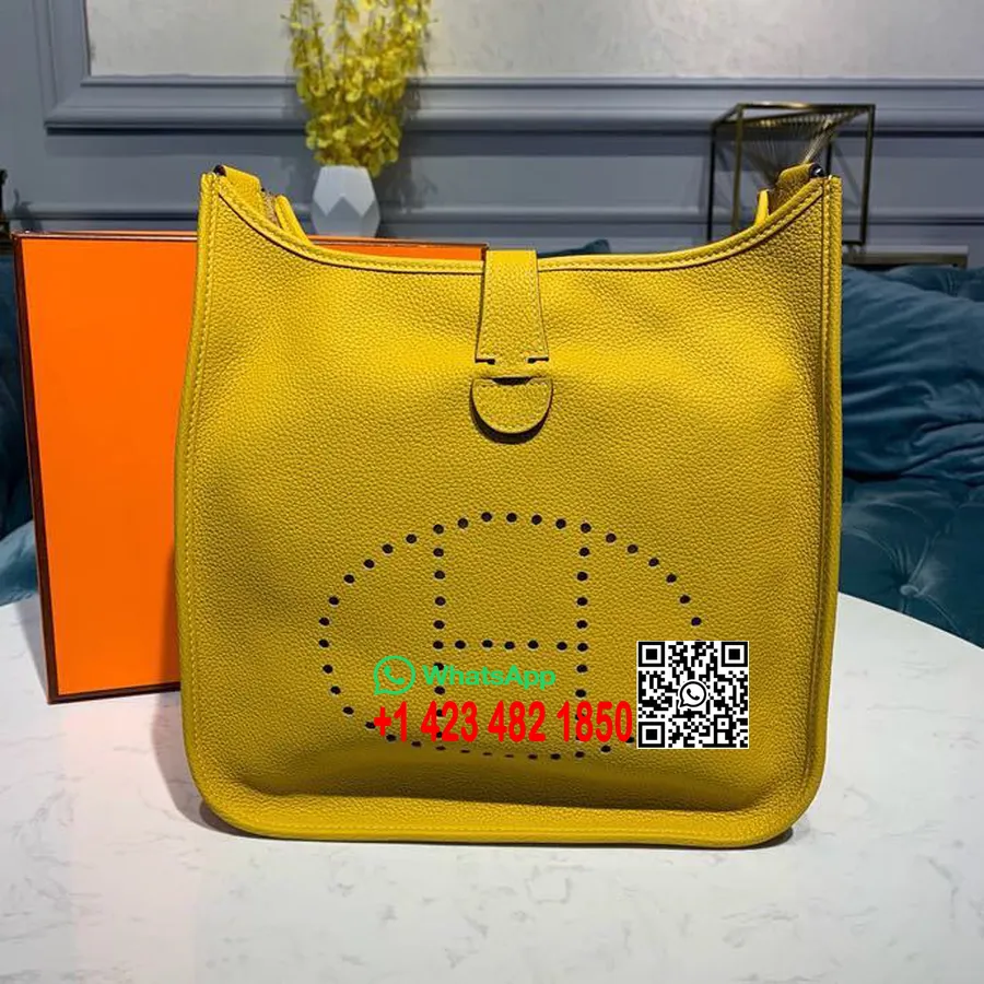 Hermes Evelyne Iii Gm Táska 30 Cm Taurillon Clemence Kézzel Varrott Palládium Hardver, Jaune Ambre