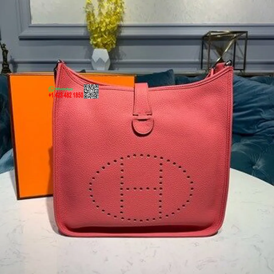 Hermes Evelyne Iii Gm Taška 30 Cm Taurillon Clemence Ručně šitý Palladium Hardware, Růže Azalka