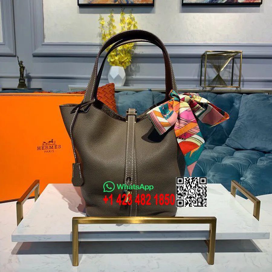 Hermes Picotin Lock Taška 22 Cm Togo Z Teľacej Kože Ručne šité Zlaté Kovanie, Etoupe